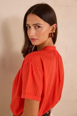 Blouse &agrave; manches courtes en coton m&eacute;lang&eacute; DEVIKA;${refinementColor}
