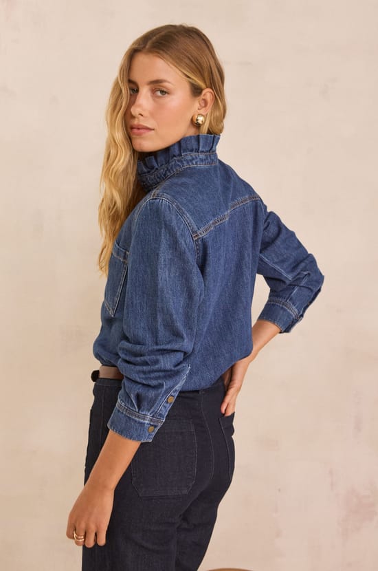Denim blouse in 100% cotton DENISE;${refinementColor}