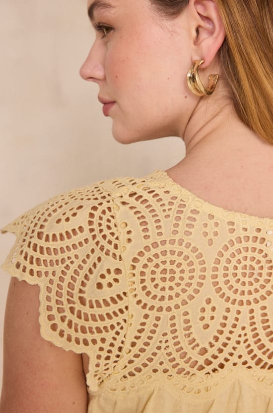 Embroidered short-sleeved cotton top LILOU;${refinementColor}