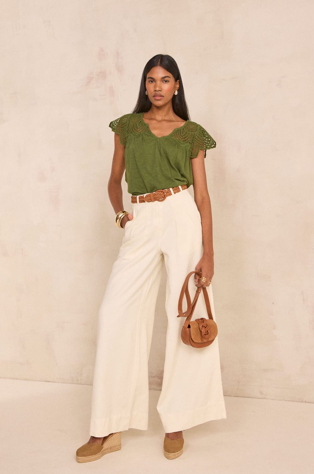 Embroidered short-sleeve cotton top LILOU;${refinementColor}