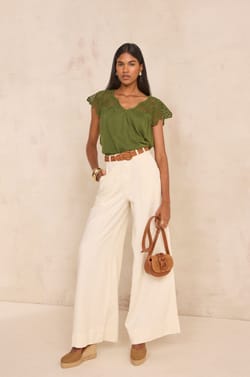 Embroidered short-sleeve cotton top LILOU;${refinementColor}