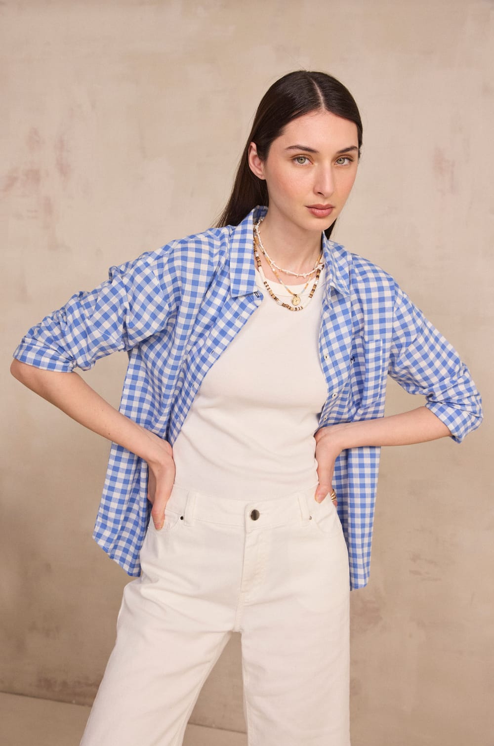 Long-sleeve cotton checkered shirt MARILOU;${refinementColor}