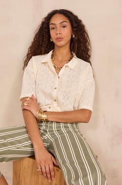 3/4 sleeve cotton blend T-shirt LUCIA;${refinementColor}