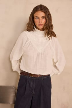 Mint cotton long sleeve blouse;${refinementColor}