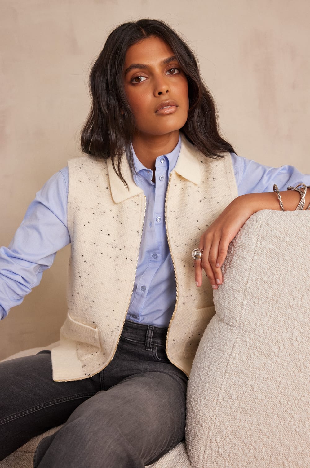 BENJI sleeveless cardigan;${refinementColor}