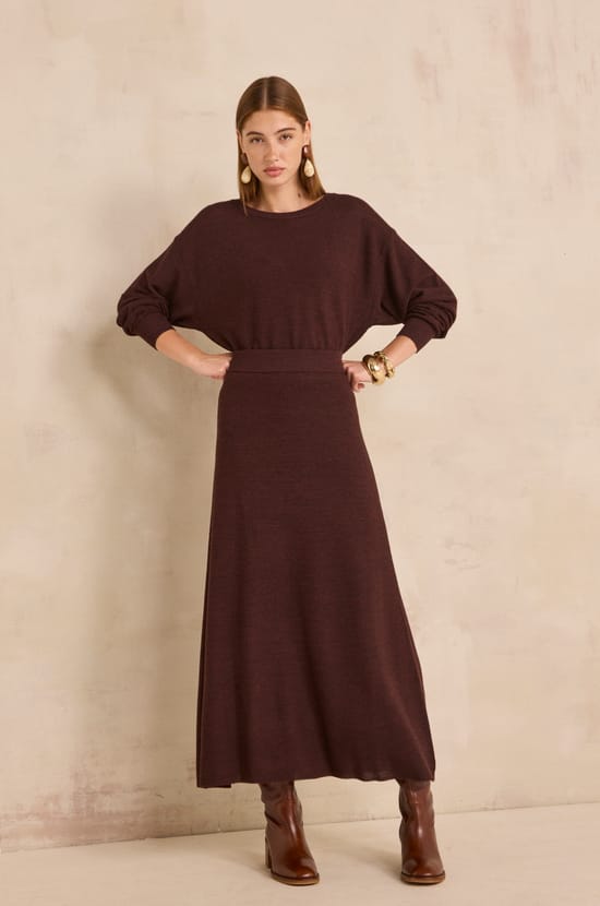 Long skirt in blended wool VIOLAINE;${refinementColor}