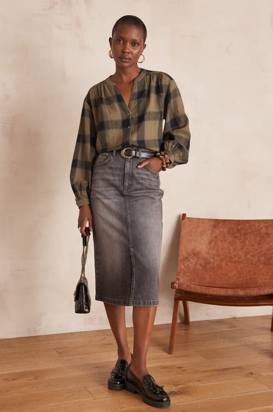 BIRDY cotton denim skirt;${refinementColor}