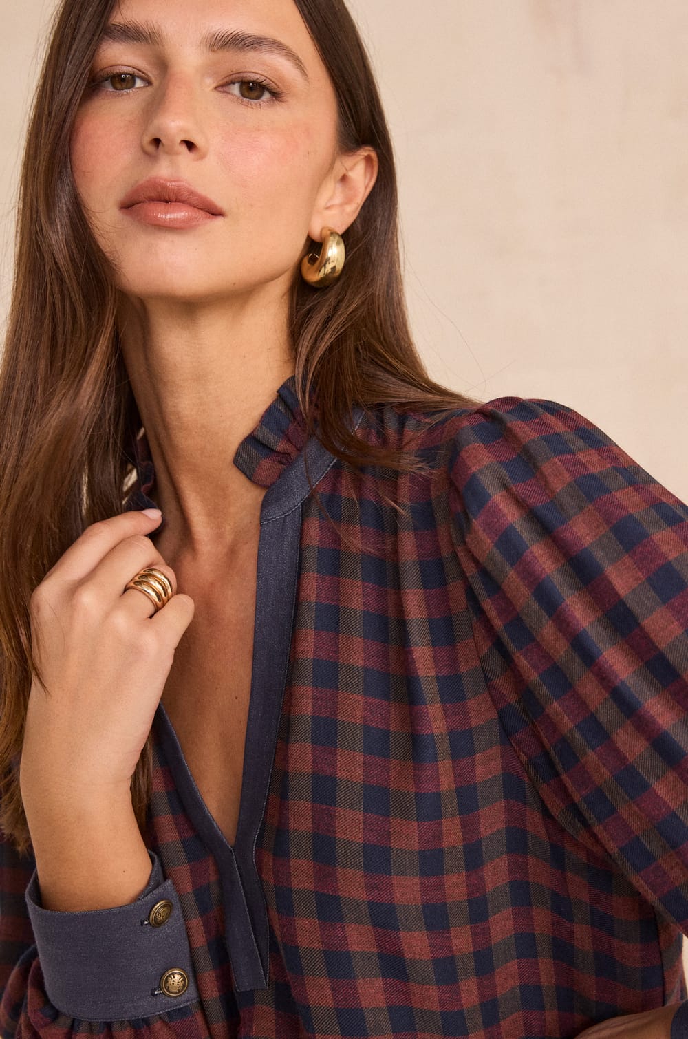 MARIELLE checkered blouse;${refinementColor}