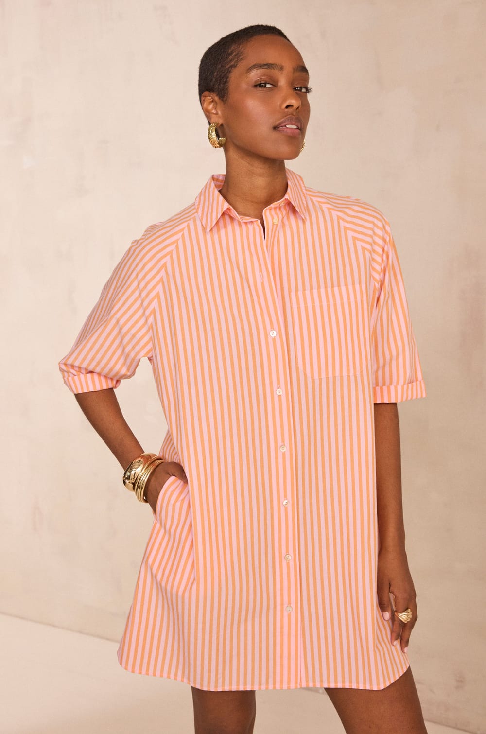 Striped cotton shirt dress BEST;${refinementColor}
