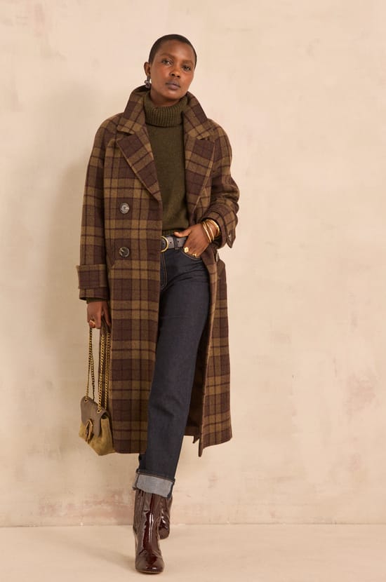 Checked wool blend coat DAREN;${refinementColor}