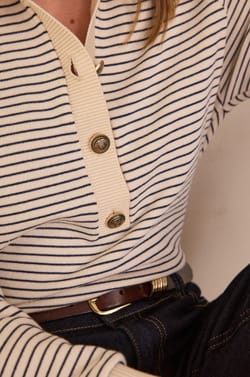 Striped polo collar sweatshirt in 100% cotton LIVIO;${refinementColor}