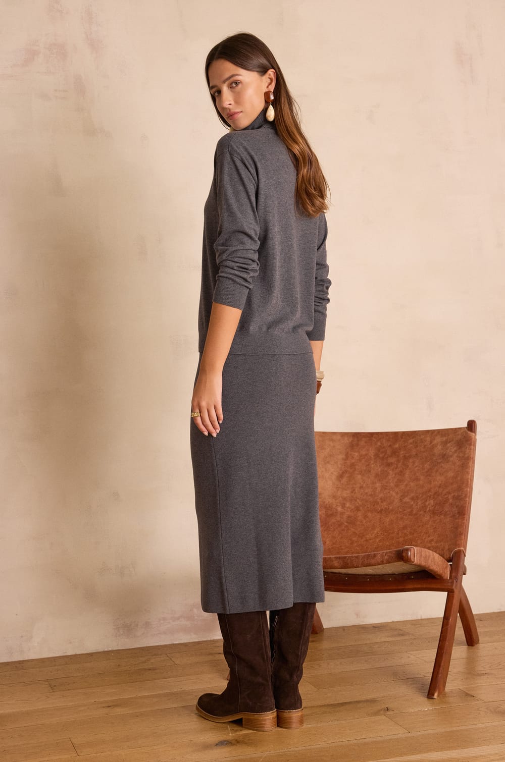 CHARLOTTE straight wool skirt;${refinementColor}
