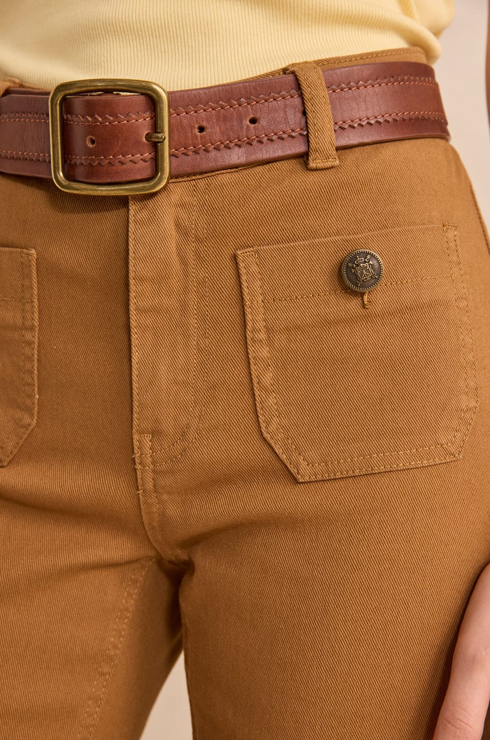 Pantalon large et cropped en coton m&eacute;lang&eacute; MAE;${refinementColor}