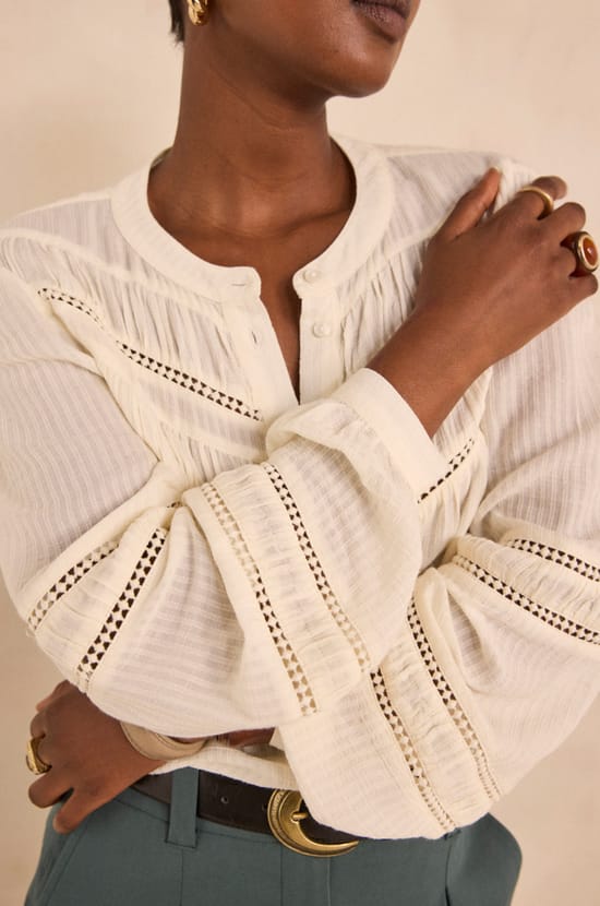 MAYA long-sleeve embroidered blouse;${refinementColor}