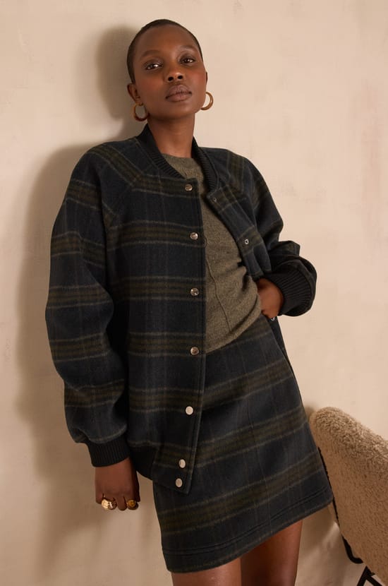 KIM checked wool bomber jacket;${refinementColor}