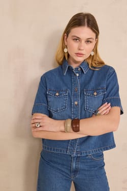 DIEGO short sleeve denim shirt;${refinementColor}