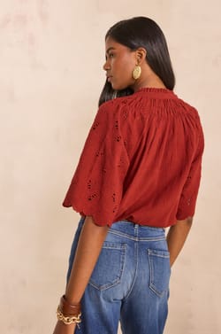 Embroidered 3/4 Sleeve Cotton Blouse MASHA;${refinementColor}