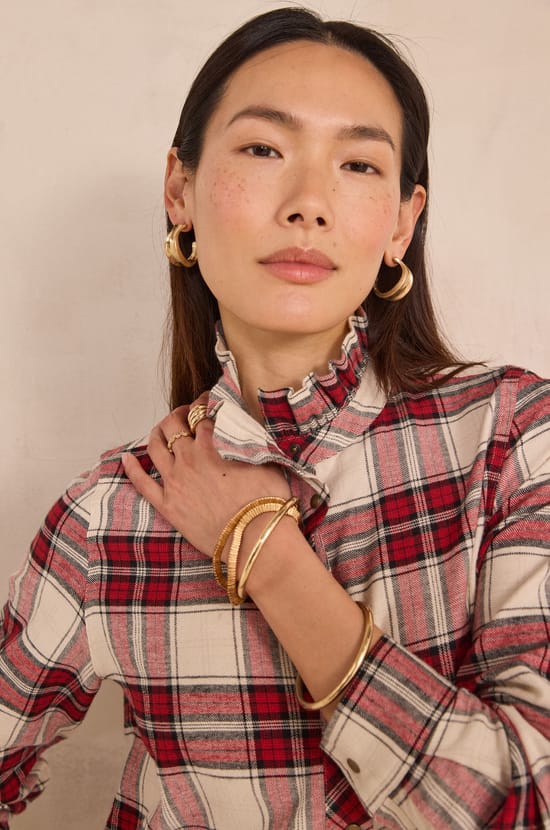 Blouse &agrave; carreaux col montant DENIS;${refinementColor}