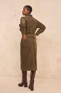 Robe droite kaki en velours de coton BETANIE;${refinementColor}