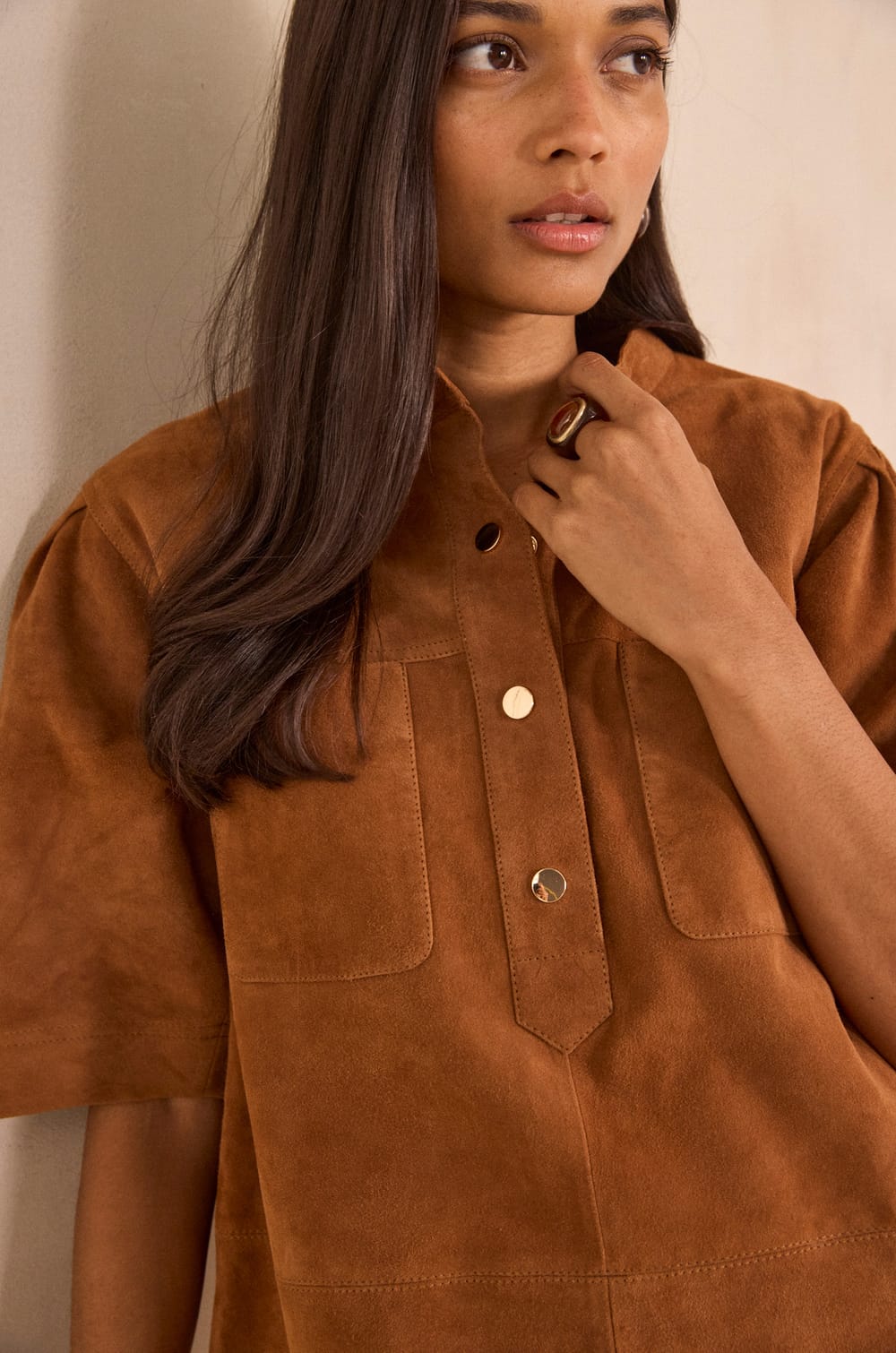Straight leather dress PENNY;${refinementColor}