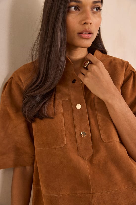 Straight leather dress PENNY;${refinementColor}