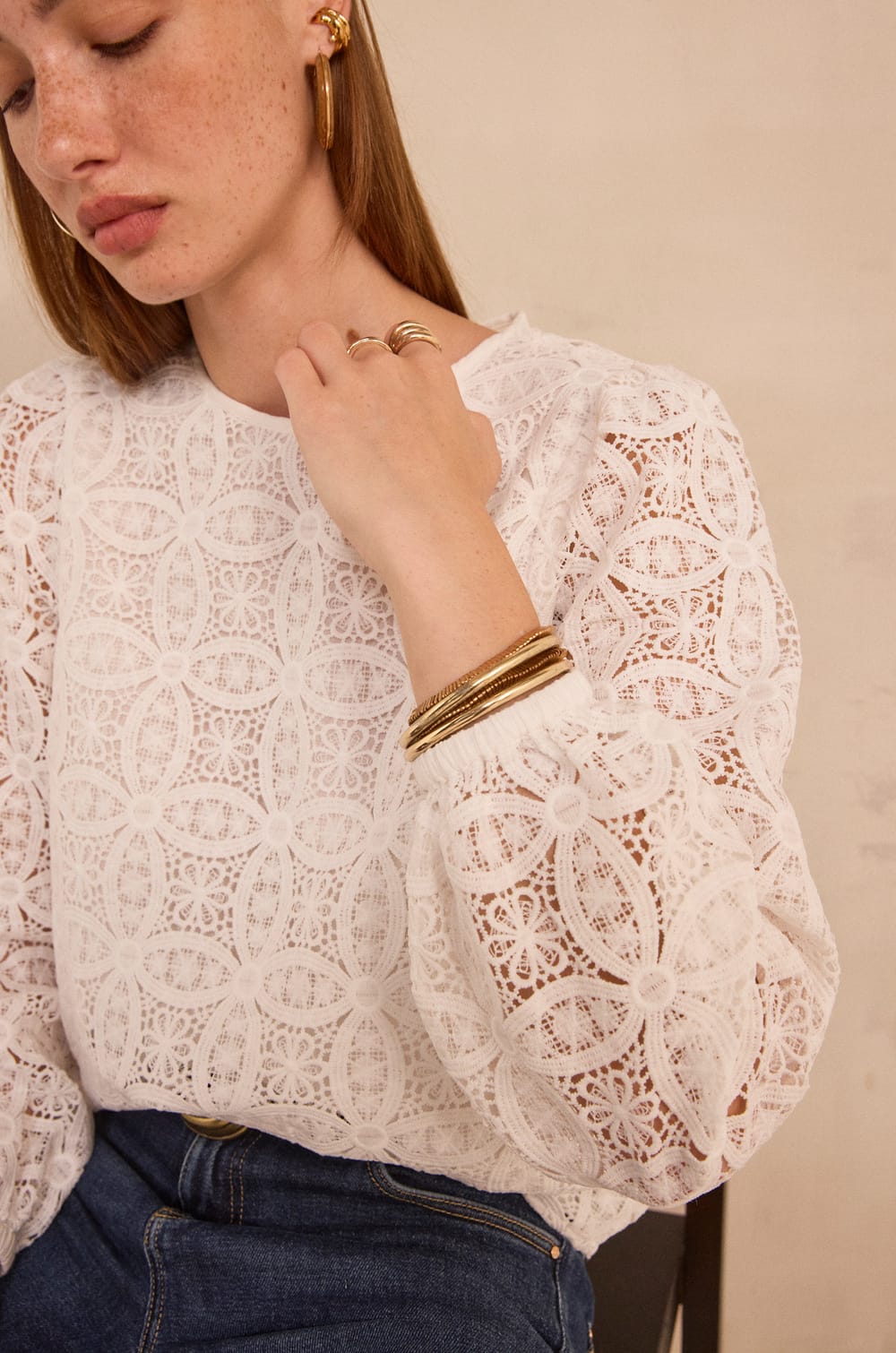 Long sleeve lace blouse MALIE;${refinementColor}