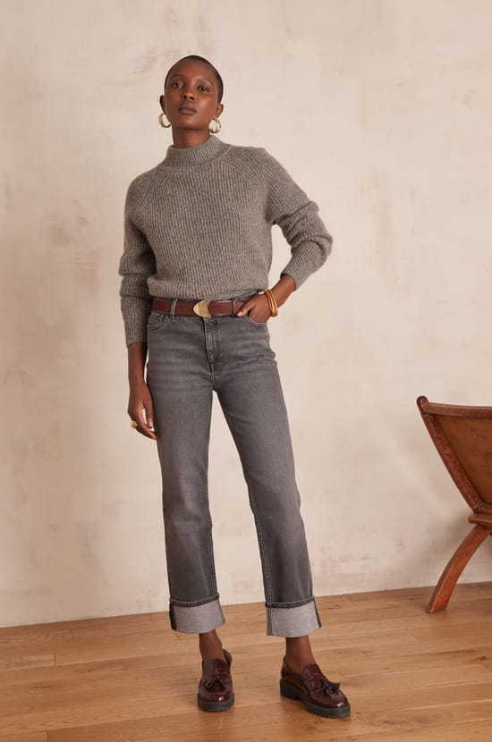 DELIA CROPPED straight jeans in cotton;${refinementColor}