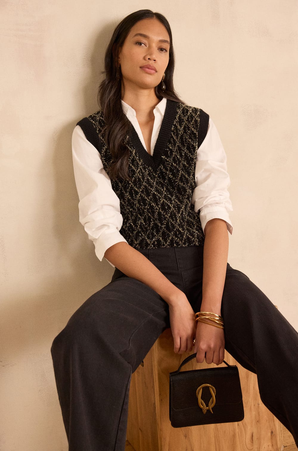 BAXTER sleeveless V-neck jumper;${refinementColor}