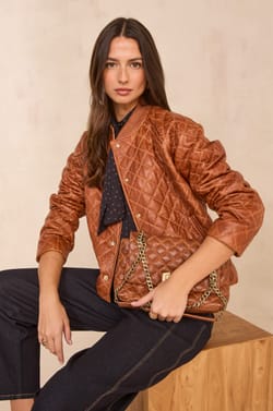 Cinnamon quilted leather jacket BETSY;${refinementColor}