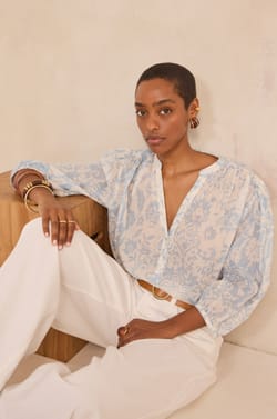 Printed 3/4 sleeve cotton blouse DEVONA;${refinementColor}