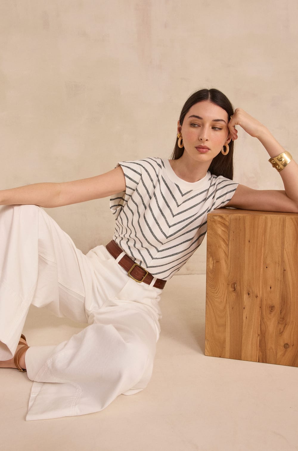 T-shirt ray&eacute; &agrave; manches courtes en coton LIVIA;${refinementColor}