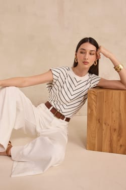 T-shirt ray&eacute; &agrave; manches courtes en coton LIVIA;${refinementColor}