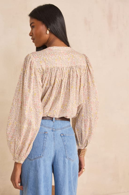 DEVON long-sleeved printed cotton blouse;${refinementColor}