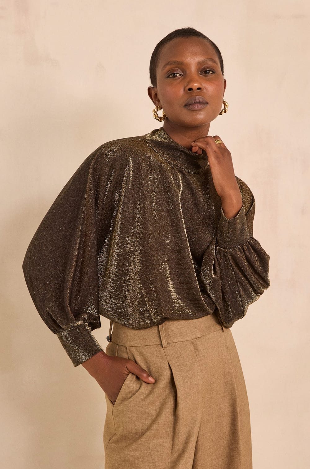 Bronzen T-shirt met lange mouwen TWIGGY;${refinementColor}