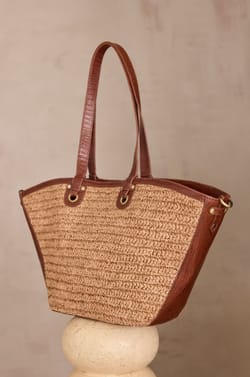 Leather and raffia basket bag MAX;${refinementColor}
