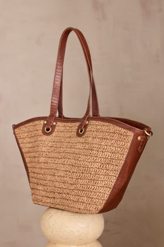 Leather and raffia basket bag MAX;${refinementColor}