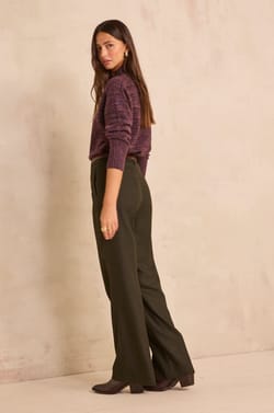 Pantalon large kaki en viscose m&eacute;lang&eacute;e LAYLA;${refinementColor}