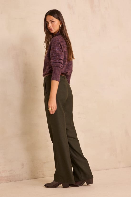 Pantalon large kaki en viscose m&eacute;lang&eacute;e LAYLA;${refinementColor}