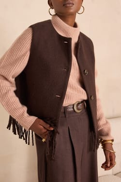 Gilet &agrave; franges PAIGE en laine;${refinementColor}