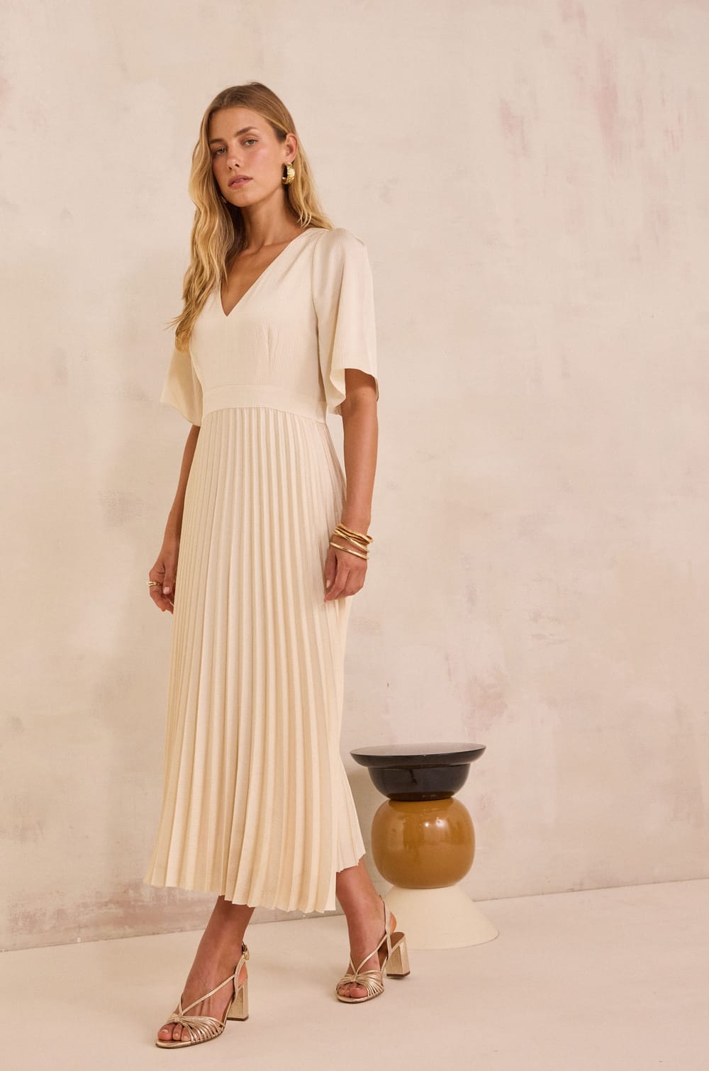 BILLIE pleated long dress;${refinementColor}