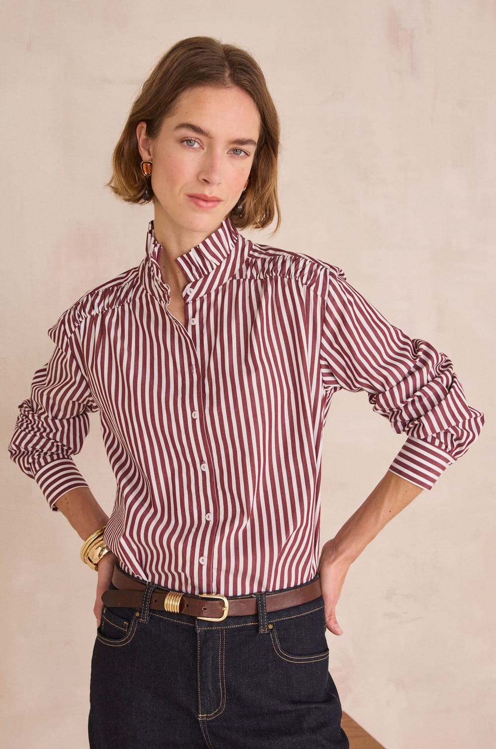 Striped blouse in 100% cotton DOUCE;${refinementColor}