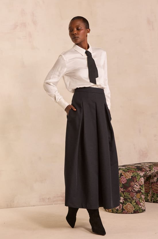 Pleated cotton blend skirt ETINCELLE;${refinementColor}