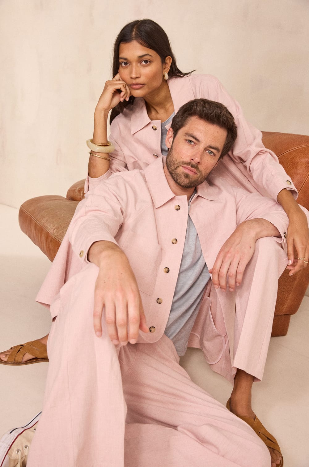 Unisex wide trousers in blended linen POIVRE;${refinementColor}