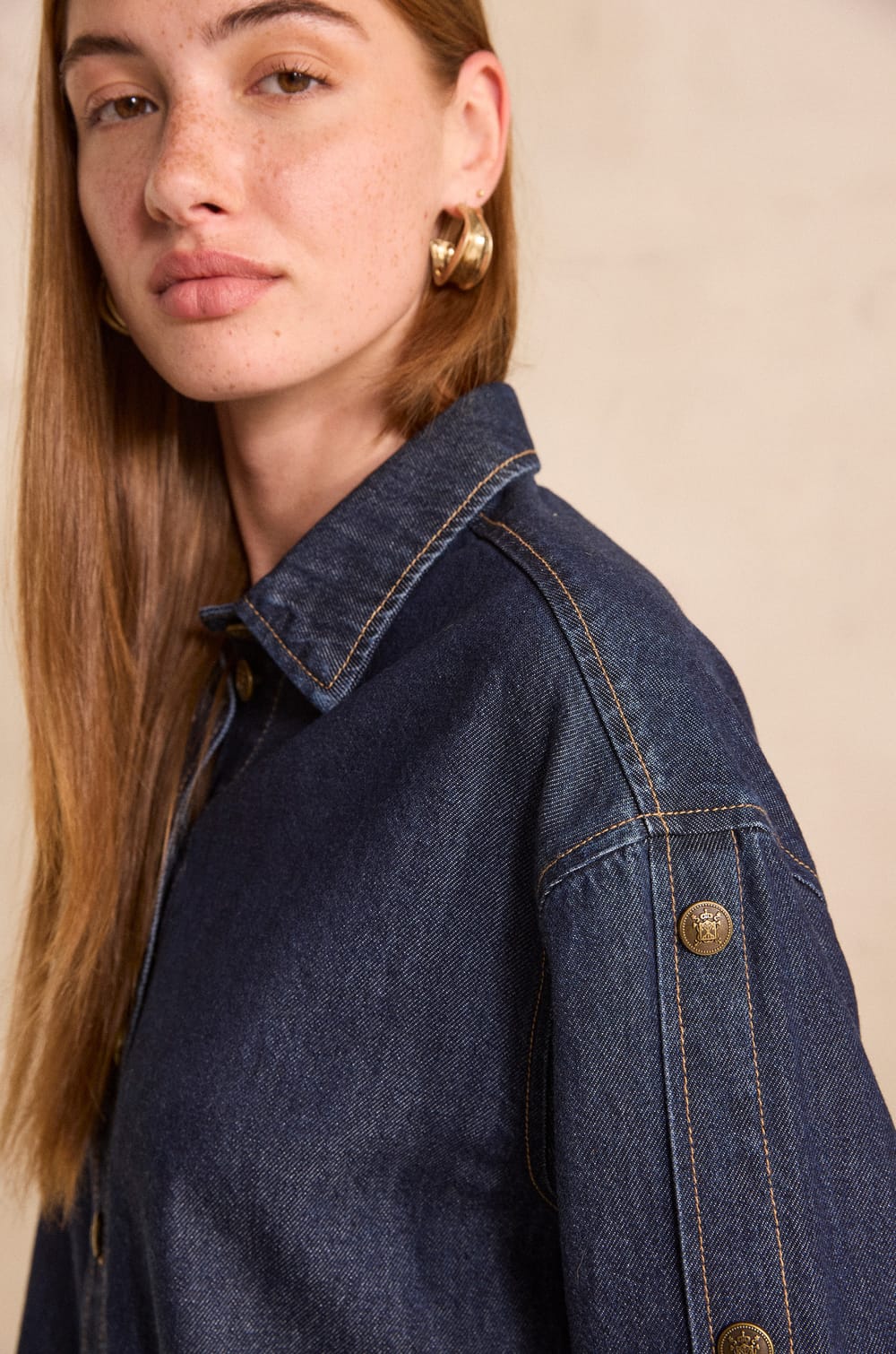 3/4 Sleeve Denim Blouse MILO;${refinementColor}