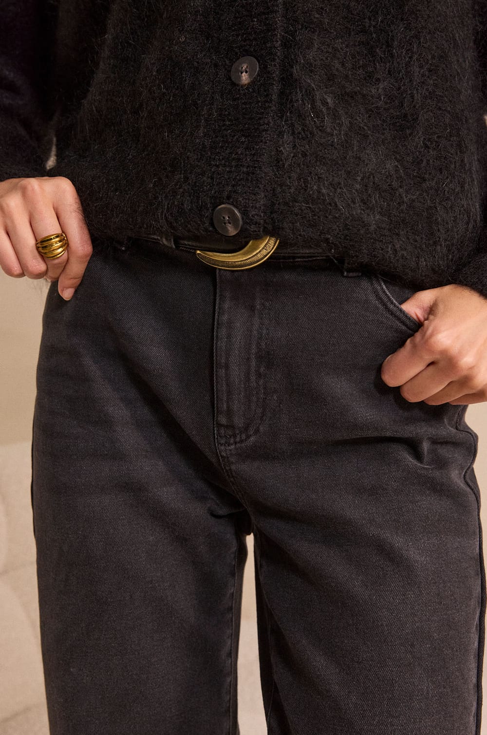 Black slim-fit cotton blend pants LOU;${refinementColor}