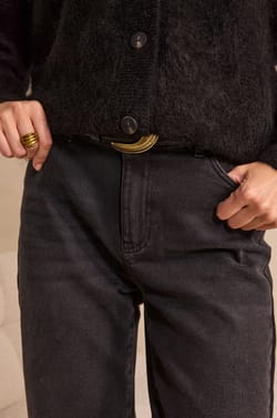 Pantalon slim noir en coton m&eacute;lang&eacute; LOU;${refinementColor}