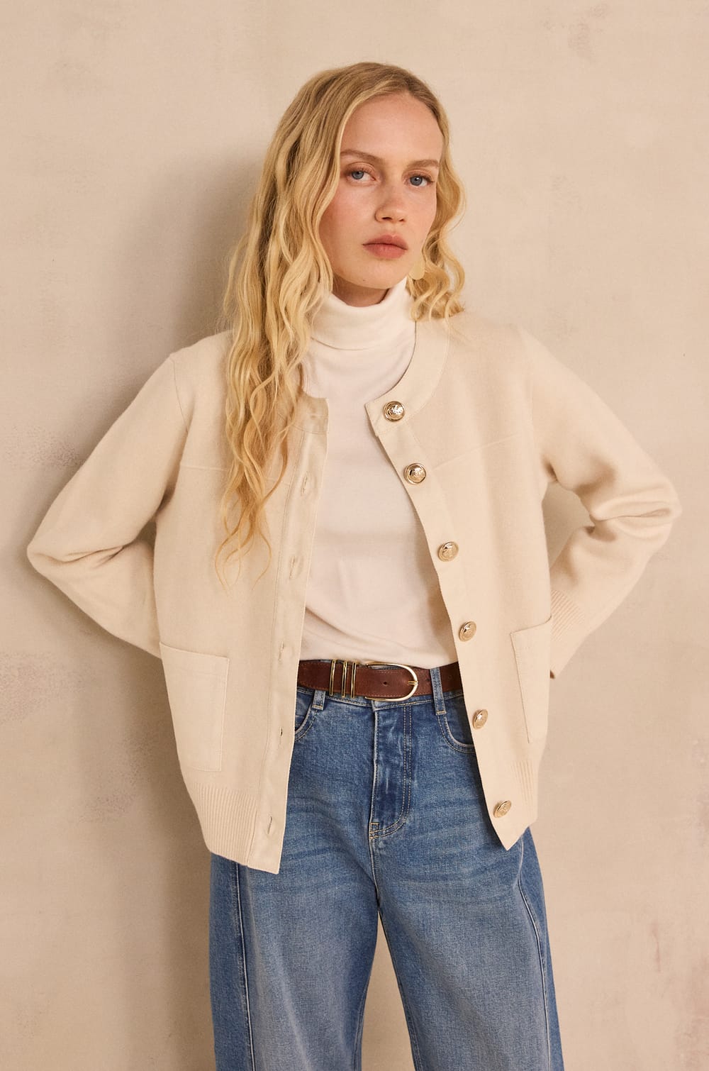 Veste &agrave; manches longues en laine m&eacute;lang&eacute;e ALEXIANE;${refinementColor}