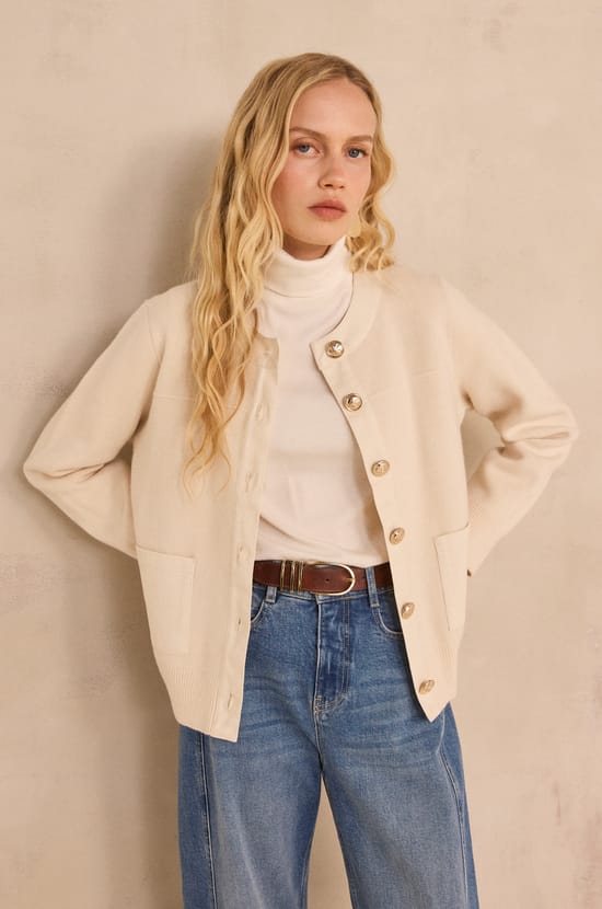Veste &agrave; manches longues en laine m&eacute;lang&eacute;e ALEXIANE;${refinementColor}