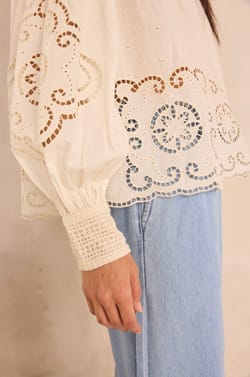 Embroidered cream cotton blouse MADELEINE;${refinementColor}