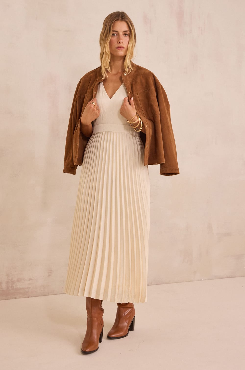 BILLIE pleated long dress;${refinementColor}